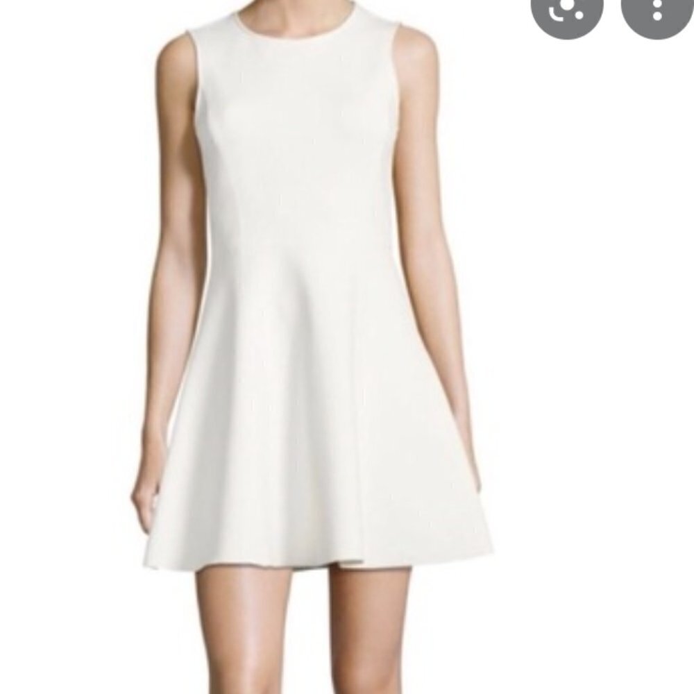 Theory White Fit and Flare Scoop Neck Dress